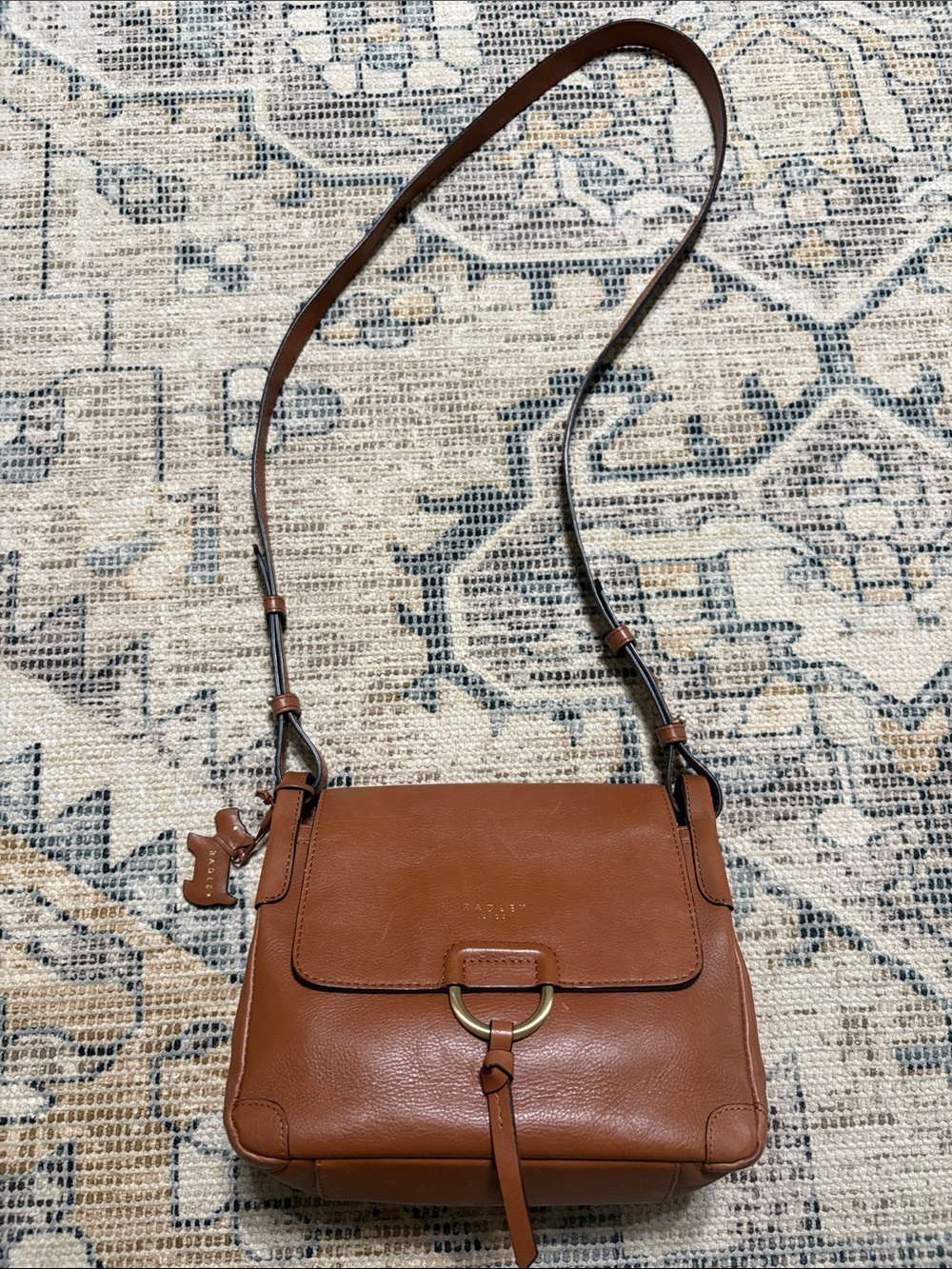 Radley London Lambeth Mews tan leather crossbody.
